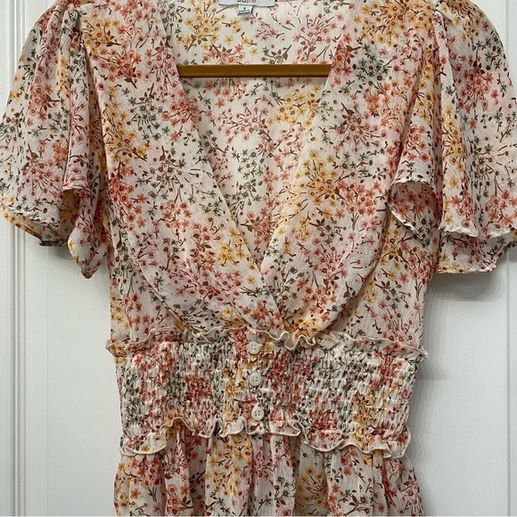 Blashe Flutter Sleeve Wrap Style Dressy Smocked Blouse Small - Picture 4 of 13